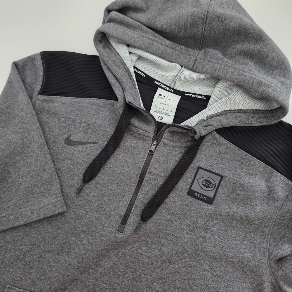Nike Short Sleeve Hoodie Gray Cincinnati Reds MLB Dri-FIT Mens Medium